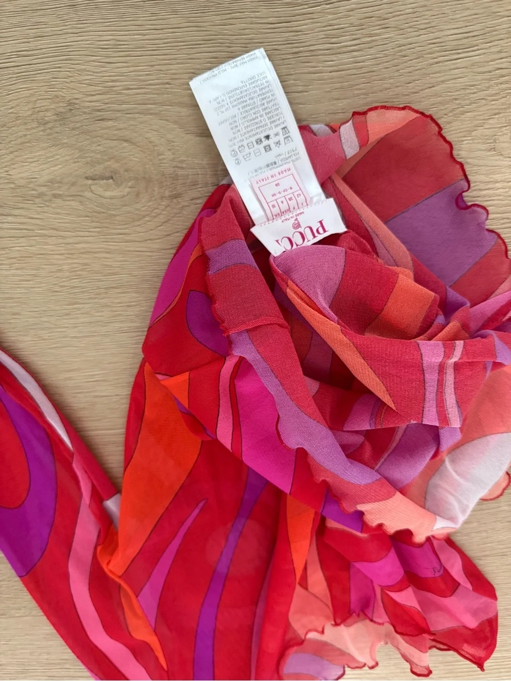 Emilio Pucci Pink Red Orange Swirl Bikini Set with Mesh Cover-Up and shorts - M